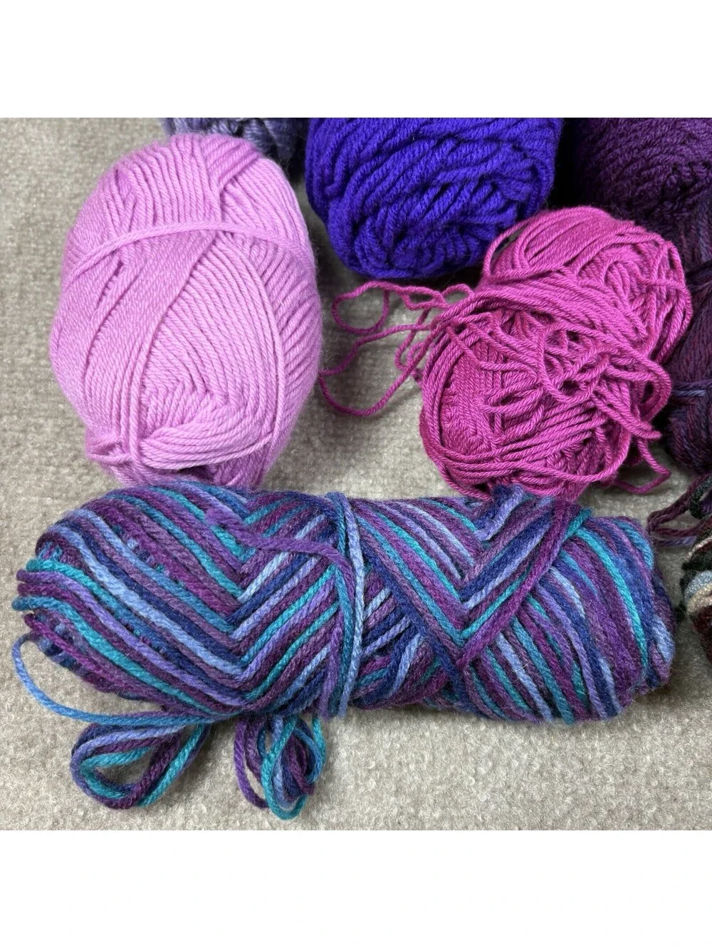 Yarn Mix Lot Shades of Purple Skeins Cake Balls Knit Crochet Destash Coats Clark